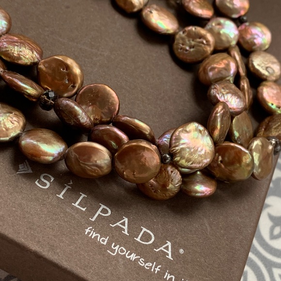 SILPADA silver copper bronze coin pearl necklace - Picture 5 of 5